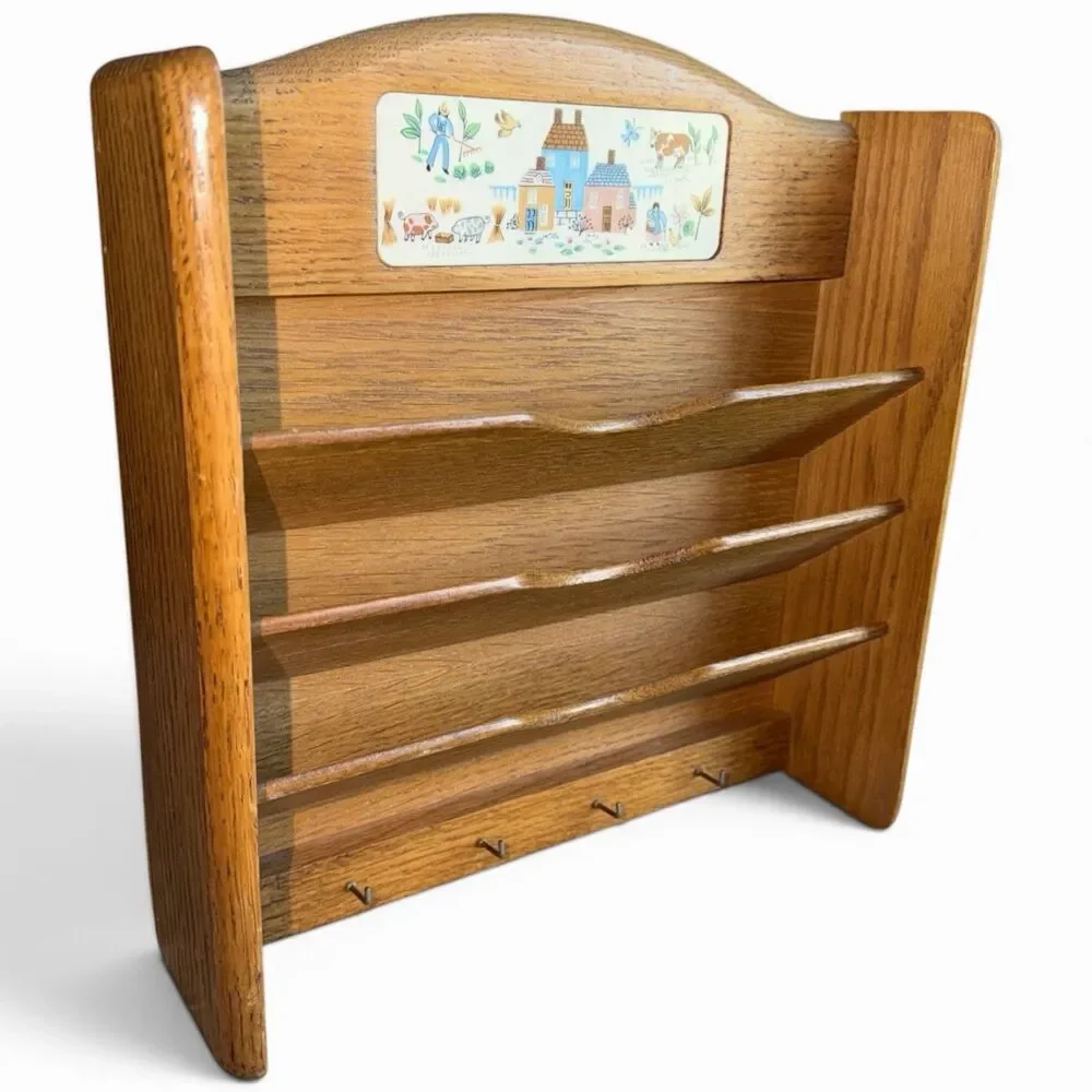 Heartland International Vintage Wood Letter Rack Key Hooks Cottagecore 90s Decor